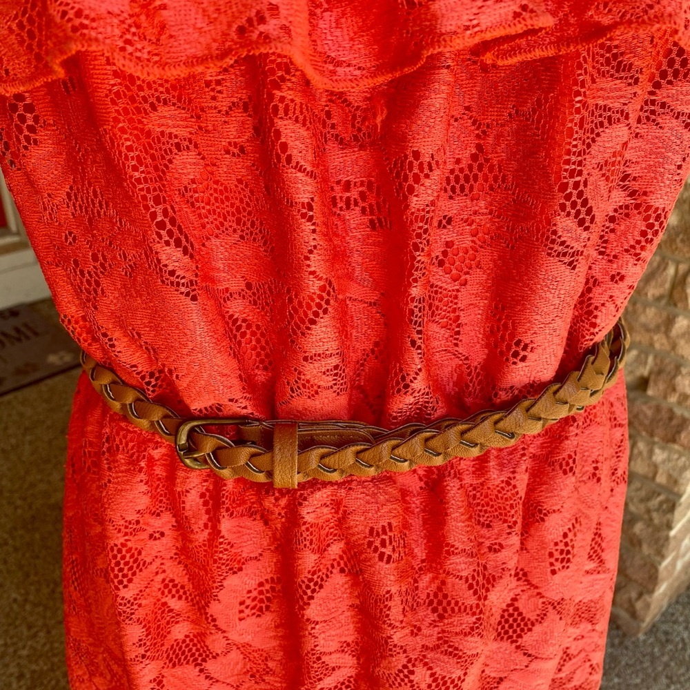 🌵 Trixxi Lace High Low Strapless Summer Dress Coral/Pink/Orange Size L Junior - Picture 8 of 10